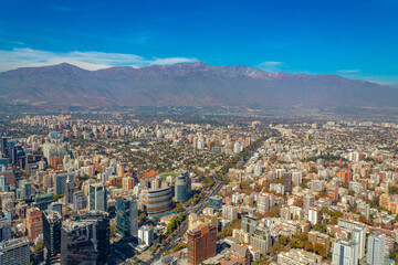 aerial view of the buildings of the  Santiago de Chile and  