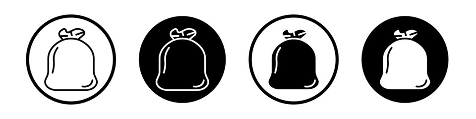 Trash bag icon set. Large closed plastic Garbage Bag vector symbol in a black filled and outlined style. Recycle able trash bag. - obrazy, fototapety, plakaty