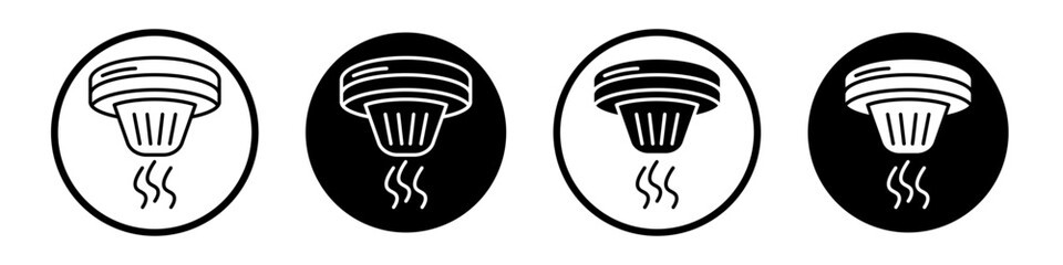 Smoke detector icon set. Fire alarm and smoke sensor vector symbol in a black filled and outlined style. Indoor heat and fire detector sign.