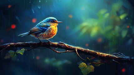 Lone Perch: A Cute Bird Sitting Alone on a Branch, a Serene Portrait of Nature's Tranquility - AI Generative