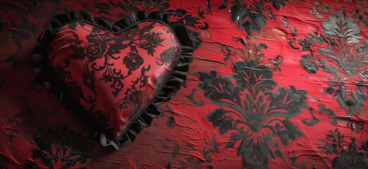 a beautiful red and black floral wallpaper with a heart