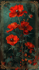 some red flowers in a frame
