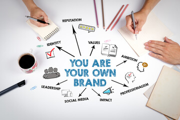 You Are Your Own Brand Concept. The meeting at the white office table - obrazy, fototapety, plakaty