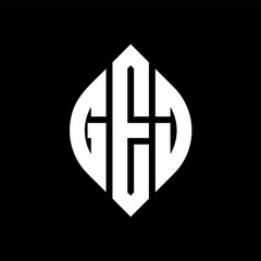 Obraz premium GEJ circle letter logo design with circle and ellipse shape. GEJ ellipse letters with typographic style. The three initials form a circle logo. GEJ Circle Emblem Abstract Monogram Letter Mark Vector.