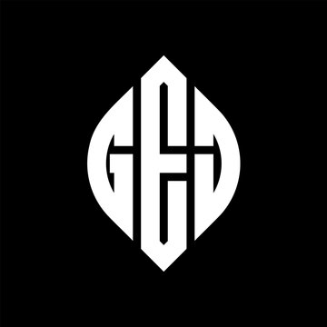 GEJ circle letter logo design with circle and ellipse shape. GEJ ellipse letters with typographic style. The three initials form a circle logo. GEJ Circle Emblem Abstract Monogram Letter Mark Vector.