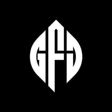 GFJ circle letter logo design with circle and ellipse shape. GFJ ellipse letters with typographic style. The three initials form a circle logo. GFJ Circle Emblem Abstract Monogram Letter Mark Vector.