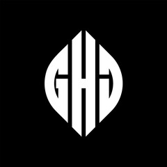 Obraz premium GHJ circle letter logo design with circle and ellipse shape. GHJ ellipse letters with typographic style. The three initials form a circle logo. GHJ Circle Emblem Abstract Monogram Letter Mark Vector.
