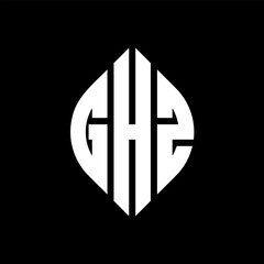 Obraz premium GHZ circle letter logo design with circle and ellipse shape. GHZ ellipse letters with typographic style. The three initials form a circle logo. GHZ Circle Emblem Abstract Monogram Letter Mark Vector.