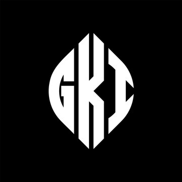 GKI circle letter logo design with circle and ellipse shape. GKI ellipse letters with typographic style. The three initials form a circle logo. GKI Circle Emblem Abstract Monogram Letter Mark Vector.