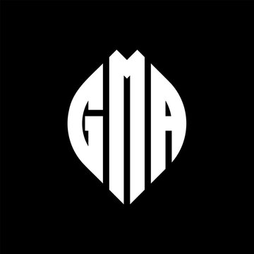 GMA circle letter logo design with circle and ellipse shape. GMA ellipse letters with typographic style. The three initials form a circle logo. GMA Circle Emblem Abstract Monogram Letter Mark Vector.
