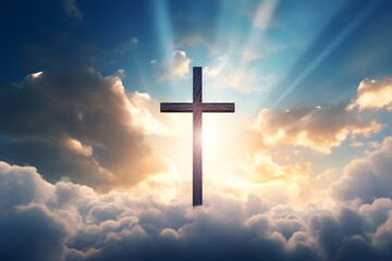 religion christian cross on a cloudy sky - obrazy, fototapety, plakaty