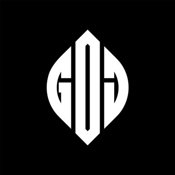 GOJ circle letter logo design with circle and ellipse shape. GOJ ellipse letters with typographic style. The three initials form a circle logo. GOJ Circle Emblem Abstract Monogram Letter Mark Vector.