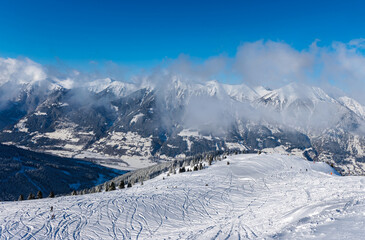 Fototapeta na wymiar Winter mountain ski resort landscape