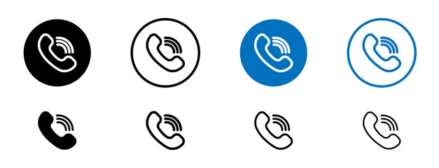 Telephone line icon set. Phone call symbol in black and blue color.