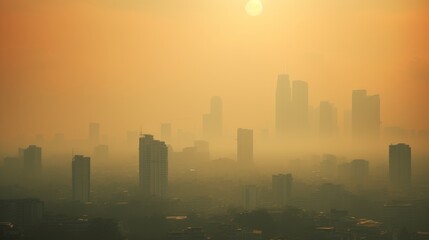 Fototapeta na wymiar City covered in heavy smog, problem of urban air pollution