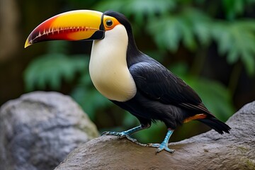Vibrant Toucan Perched in Lush Tropical Jungle with Vast Copy Space for Design Composition