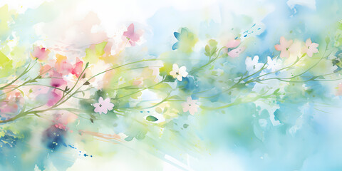 Abstract colorful watercolor spring flowers background 
