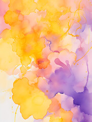 Abstract yellow and purple watercolor background 