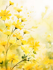 Abstract yellow watercolor spring flowers background 