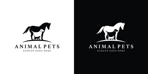 Creative Animals Pet Logo. Horse, Dog, Cat, Pet care Logo Icon Symbol Vector Design Template. - obrazy, fototapety, plakaty