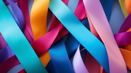 Colorful ribbons representing different mental health conditions and advocacy