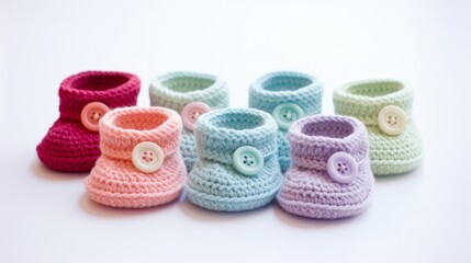 Obraz na płótnie Canvas Crocheted baby booties with cute button accents, a precious gift for newborns