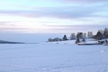 Sunset over Storsön near Östersund in Sweden. 