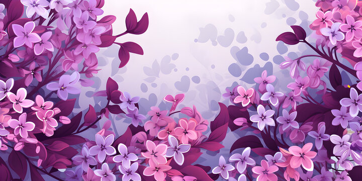 Illustration Of Purple Lilac Flowers, Floralbackground 