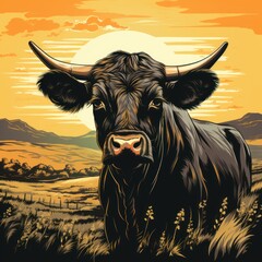 Cattle Angus Cow & Grass silhouette livestock farm