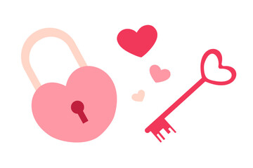 Valentine’s Day illustration with lock and key, hearts