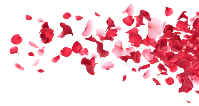 Scattering rose petals in the air, cut out