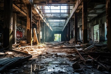 Documenting abandoned or hidden urban spaces, old factory industrial building inside interior.
