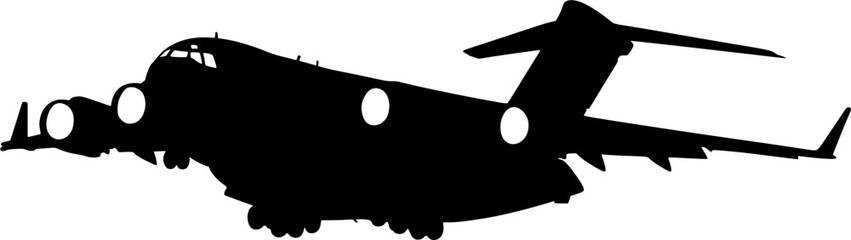 Illustration large military cargo plane black and white colors