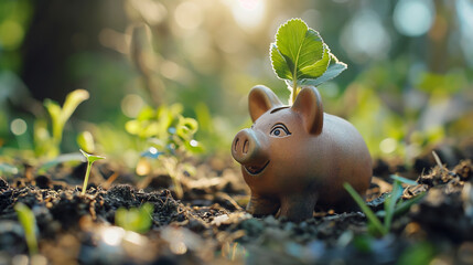 A Charming Piggy Bank with a Young Plant Sprouting from Its Back
