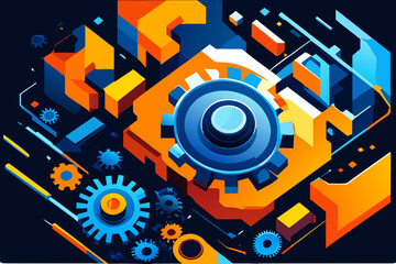 Obraz premium An abstract CPU with gears and cogs. vektor illustation