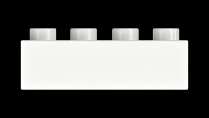 Snow White Block Isolated on a Black Background. Close Up View of a Plastic Children Game Brick for Constructors, Front View. High Quality 3D Rendering with a Work Path. 8K Ultra HD, 7680x4320