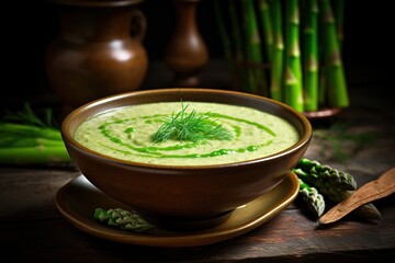 Asparagus cream soup in plate