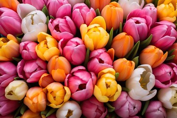 Fototapeta na wymiar Background of bouquet of colorful tulips