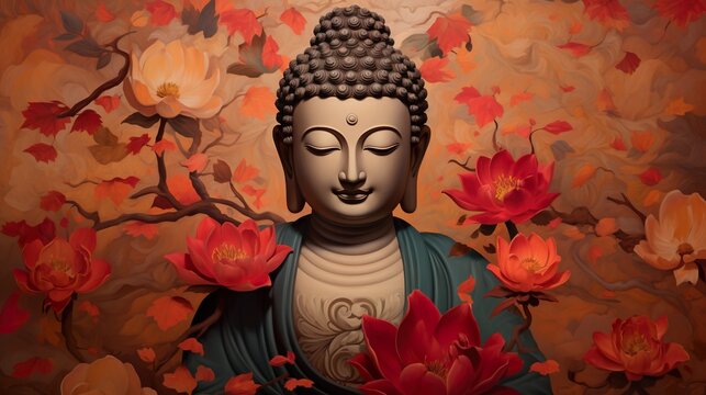 colorful portrait of sacred serene buddha god, buddhism religion concept wallpaper