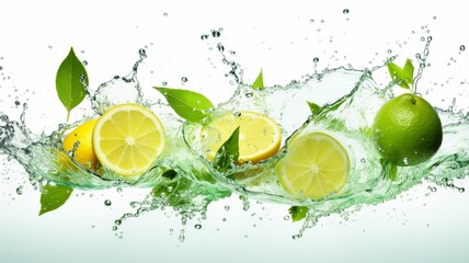 Zesty Burst: A Fresh Green Lemon Splashing into Crystal Clear Refreshment, a Vivid Celebration of Citrus Elegance - AI Generative