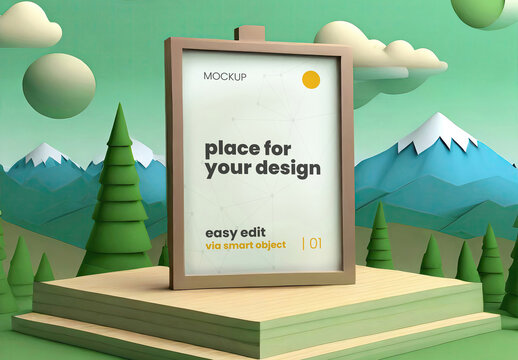 3d Art Vertical Poster Mockup 03
