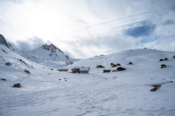 Clapeyto chalets in the Alps mountain under the snow in Decembe