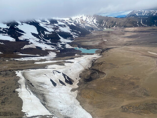 Knife Creek Glaciers buried under a blanket of pumice and ash from Novarupta volcanic eruption....