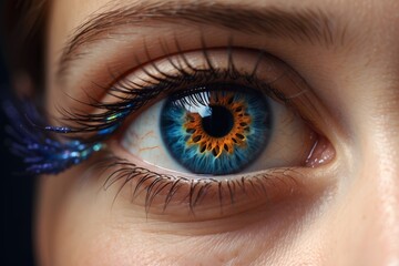 Realistic close-up portrait of a colorful female eye