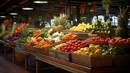 Modern market with vegetables and fruits created with Generative AI