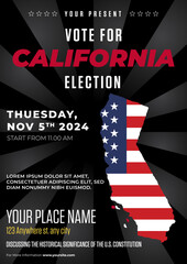 Voting propaganda poster or flyer for elections in USA and California. A3 size, printable and easy to edit.
