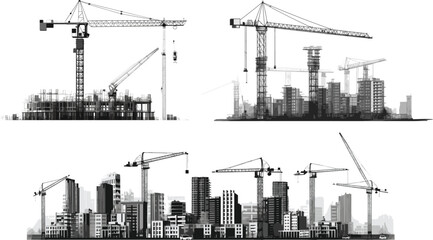 site with cranes, crane vector pack, tower construction