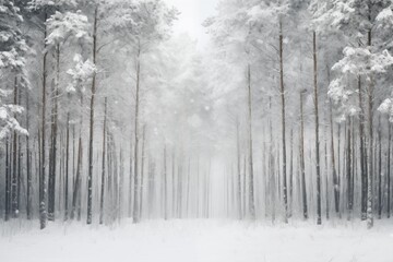 Snow-laden forest pathway inviting a tranquil winter walk, ideal for nature-themed publications. 