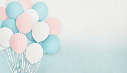 Blue and pink balloons for baby shower, gender reveal, in a cut paper collage style. Generative AI

