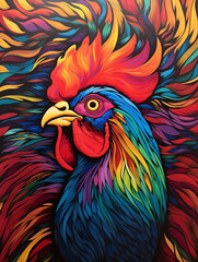 Retro vibrant colourful illustration of rooster